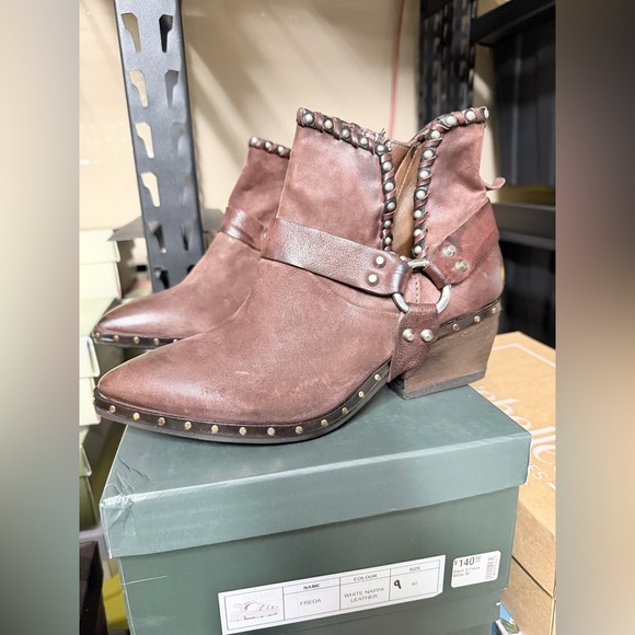 A.S.98 Distressed Brown Leather Studded Ankle Boots - Picture 9 of 11